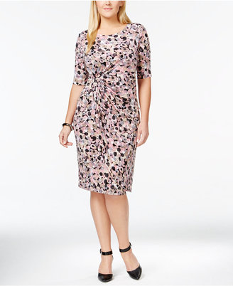 Connected Plus Size Short-Sleeve Printed Faux-Wrap Dress