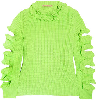Christopher Kane Cutout ruffled neon cashmere sweater
