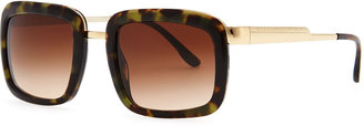 Stella McCartney Chunky Square Sunglasses, Green Tortoise