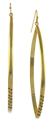 BCBGeneration Earrings, Gold-Tone Jet Glass Hoop Drop Earrings