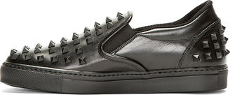 Valentino Black Leather Studded Slip-On Shoes