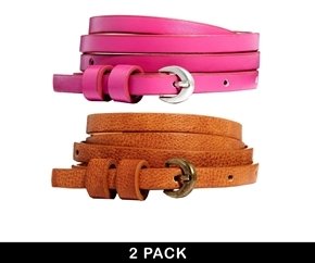 ASOS 2 Pack Tan/Pink Super Skinny Waist And Hip Belt - Multi