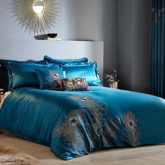 Kaleidoscope Peacock Feather Embroidered Teal Duvet Cover & Standard Pillowcase Set
