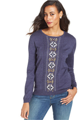 Alfred Dunner Embroidered Beaded Sweater