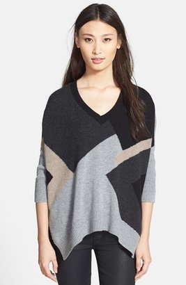 White + Warren Jigsaw Intarsia Cashmere Asymmetrical Sweater