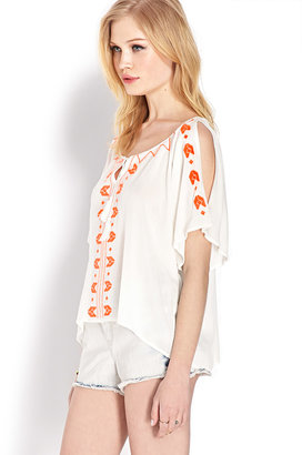 Forever 21 Whimsical Embroidered Peasant Top