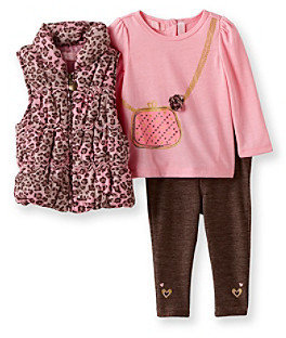 Kids Headquarters Baby Girls' Brown 3-pc. Cheetah Puffy Vest Set