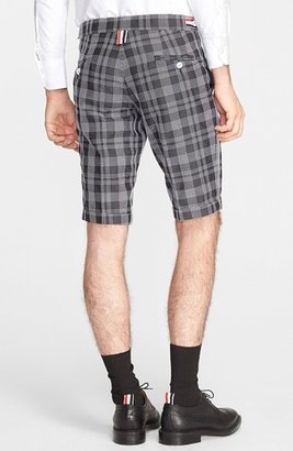 Thom Browne Slim Fit Stitched Plaid Wool & Mohair Trouser Shorts