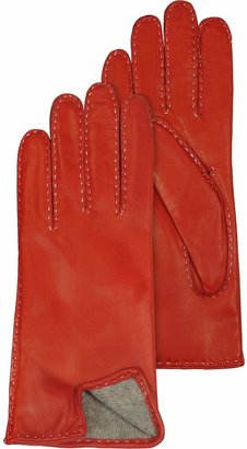 Forzieri Women's Stitched Cashmere Lined Red Italian Leather Gloves