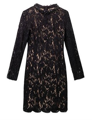 Lanvin Embellished-neckline velvet-lace dress
