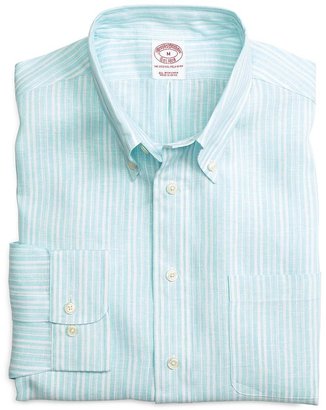 Brooks Brothers Regular Fit Double Alternating Stripe Linen Sport Shirt