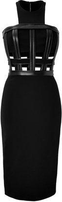 David Koma Halter Neck Pencil Dress With Leather Insets