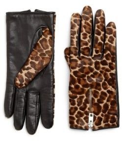 Rag and Bone 3856 Rag & Bone Zippered Leopard-Print Calf Hair Gloves