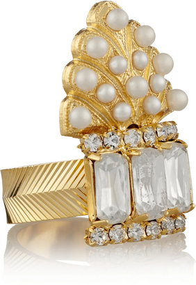 Elizabeth Cole Adeline gold-plated, Swarovski crystal and glass pearl ring