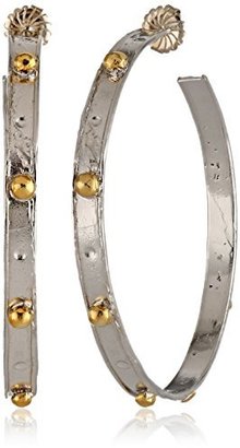 Devon Leigh Large Rhodium-Plated Hoop Earrings with Gold Bullets