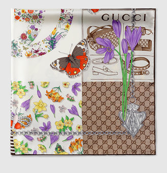 Gucci GG icons print silk foulard