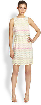 Kay Unger Tiered Scalloped-Lace Dress