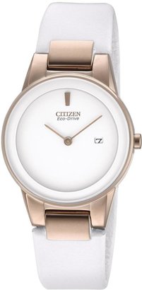 Citizen Eco-Drive Rose Gold, Stainless Steel Case, White Leather Strap Ladies Watch