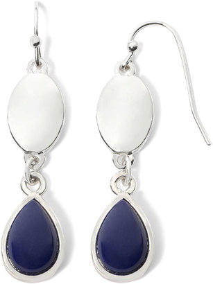 Liz Claiborne Blue Stone and Silver-Tone Double Drop Earrings
