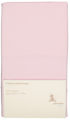 John Lewis 7733 John Lewis Baby Fitted Cotbed Sheets, 70 x 140cm, Pack of 2, Pink