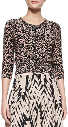 Tracy Reese Zip-Front Rose-Print Cardigan