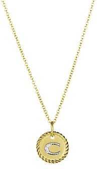 David Yurman Cable Collectibles Initial Pendant with Diamonds in Gold on Chain, 16-18