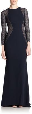 Carmen Marc Valvo Beaded Lace & Crepe Gown