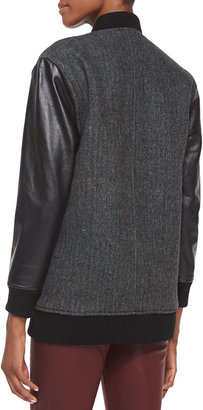 Current/Elliott Stanwood Leather-Sleeve Bomber Jacket