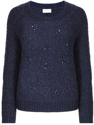 Marks and Spencer Indigo Collection Jewel Embellished Bouclé Jumper with Wool