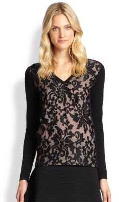 Saks Fifth Avenue Cashmere Lace-Overlay Sweater