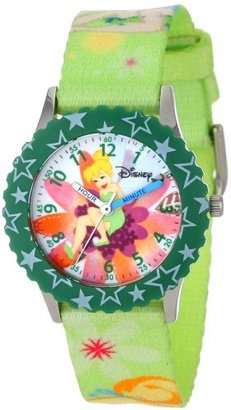 Disney Kids' W000927 Tinker Bell Stainless Steel Time Teacher Printed Bezel Printed Strap Watch