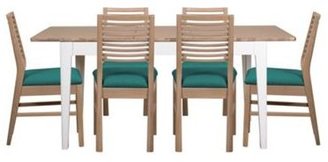 Debenhams White-washed oak and painted 'Nord' extending table and 6 chairs with blue fabric seats