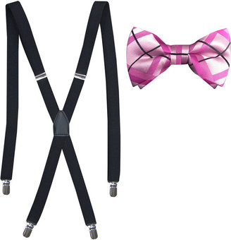 JCPenney JF J.Ferrar Windowpane Bow Tie & Suspenders Set