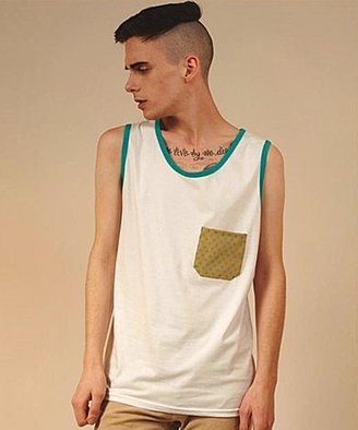 Calm New York Contrast Pocket Tank White & Turquoise
