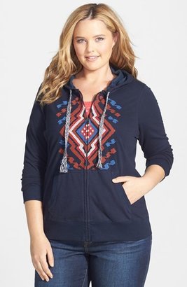 Lucky Brand Embroidered Zip Front Hoodie (Plus Size)
