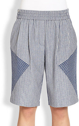 Thakoon Contrast Striped Stretch Cotton Bermuda Shorts
