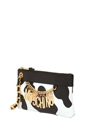 Moschino Cow Motif Nappa Leather Clutch