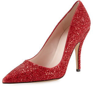 Kate Spade Licorice Glitter Point-Toe Pump, Red