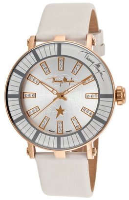 Thierry Mugler Women's White Genuine Leather Silver-Tone Dial