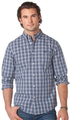 Chaps custom-fit mountain trail gingham-checked poplin easy-care casual button-down shirt - men