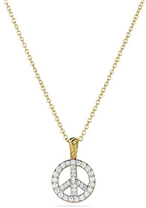 David Yurman Cable Collectibles Peace Sign Pendant with Diamonds on Chain