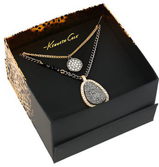Kenneth Cole New York Boxed Hematite Druzy Duo Pendant Necklace