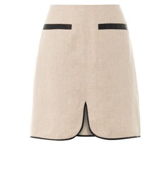 L'Agence Linen faux-leather trim skirt