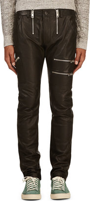 Diesel Black Grained Leather P-ZIPPS Trousers