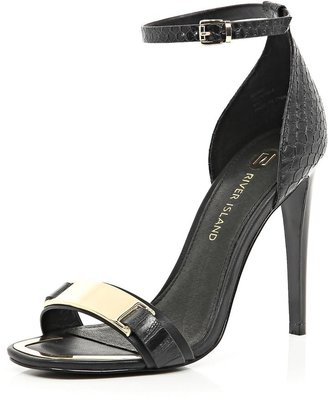 River Island Barely There Black Hardware Sandals