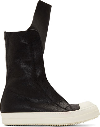 Rick Owens Black Matte Leather Sneaker Boots