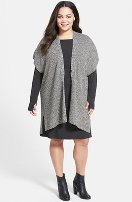 Eileen Fisher Long Organic Linen & Wool Kimono Cardigan (Plus Size)