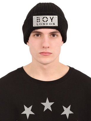 Boy London Boy Plaque Wool Blend Knit Beanie Hat