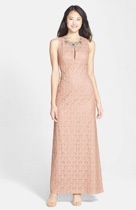 Vince Camuto Embellished Lace A-Line Gown