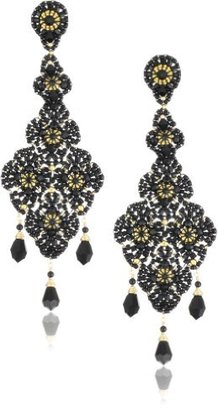 Miguel Ases Onyx and Swarovski Black Lace Beaded Grand Drop Earrings